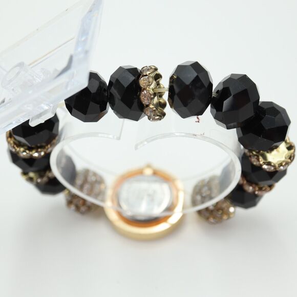 Charming Charlie Gold Tone Large Bead Watch 31mm Gem Set Stretch w New Battery - Picture 14 of 16